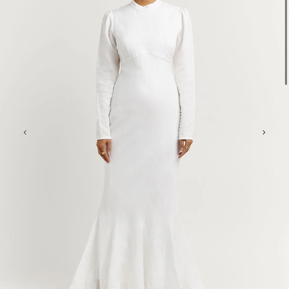 DISSH aisle white linen sleeve midi dress